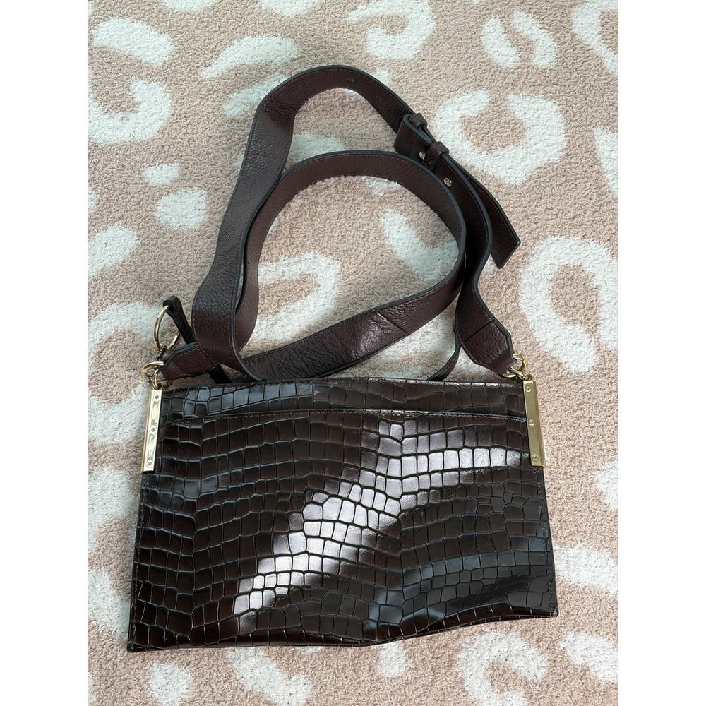 Vince Camuto Crossbody Bag Black Pebbled Leather Croc Embossed Handbag, D.Brown
